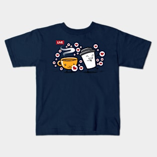 Funny Cute Kawaii Livestreaming Cartoon Coffee Gift For Coffee Lovers Kids T-Shirt